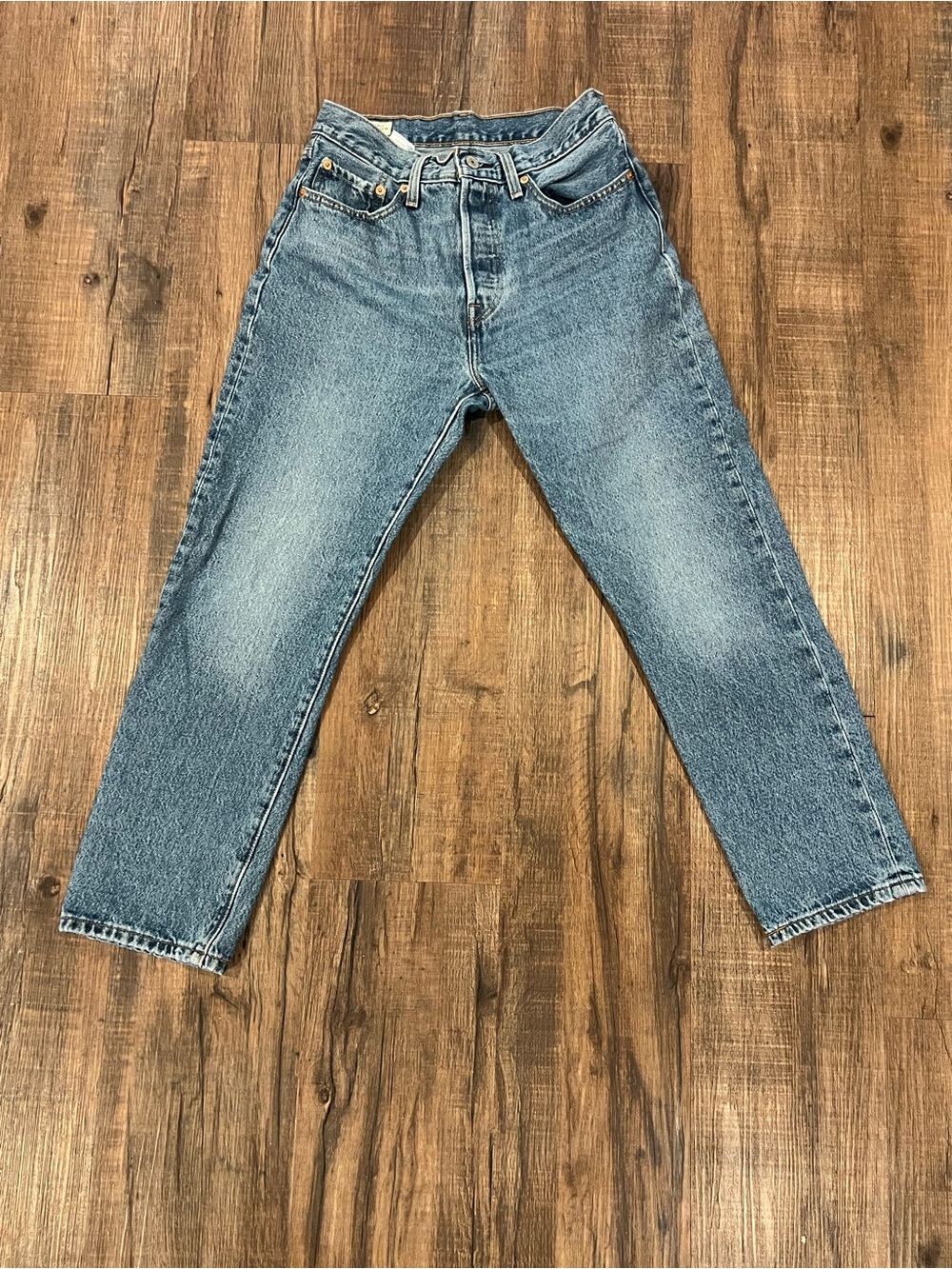Levi’s 501 Original Cropped Jeans W27 L26 Medium Wash Excellent Condition - Picture 3 of 13